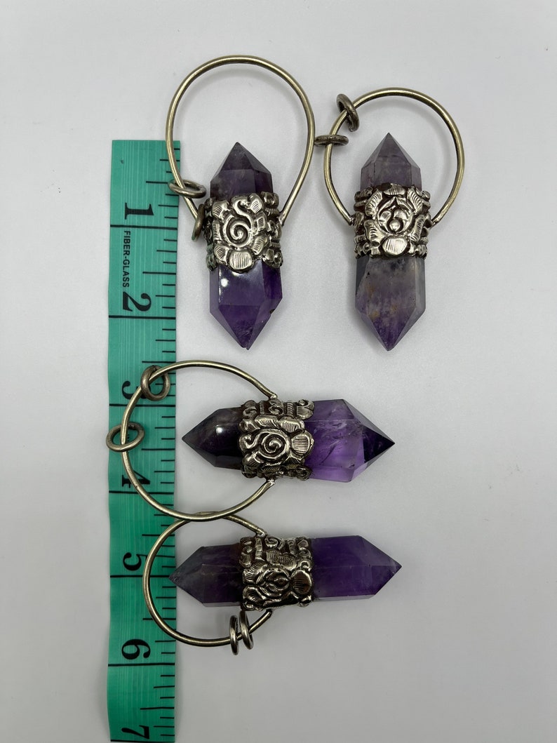 Double Point Amethyst Pendant In Tibetan Silver, Double Terminated Amethyst Pendant, Himalayan Jewelry, Healing Gemstone, Nepal0047 image 8