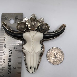 Large Hand carved bone bull head pendant with Tibetan silver 0080 image 4