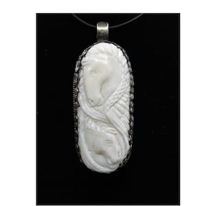 Two Horse Pendant, hand carved Tibetan Silver bone pendant, Pegasus Pendant, Ethnic, Tribal, Himalayan Jewelry, Nepal/ pendant only