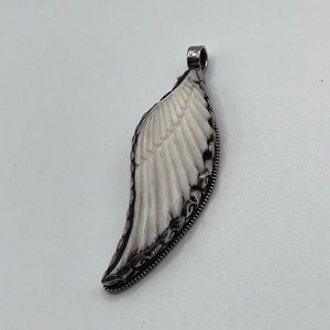 Angel wings with bone carved pendant with Tibetan silver (0225) pendant only