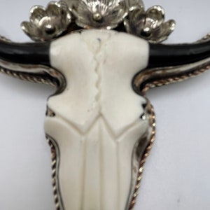 Large Hand carved bone bull head pendant with Tibetan silver 0080 image 7