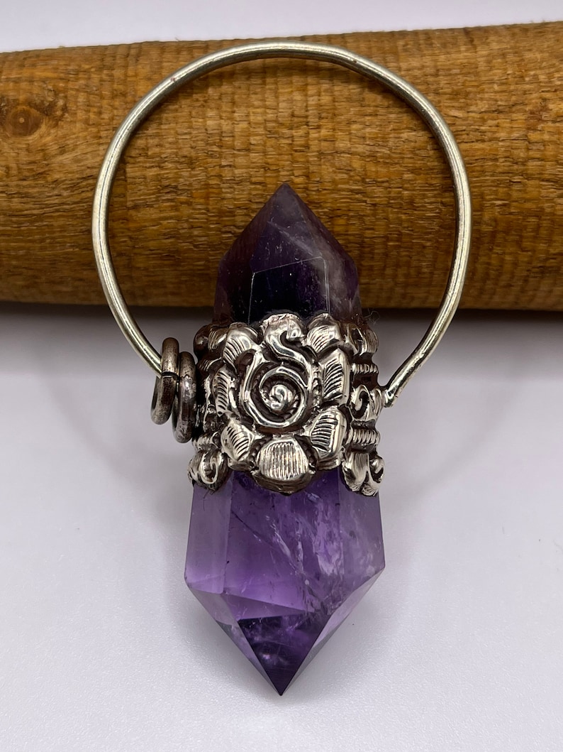 Double Point Amethyst Pendant In Tibetan Silver, Double Terminated Amethyst Pendant, Himalayan Jewelry, Healing Gemstone, Nepal0047 3