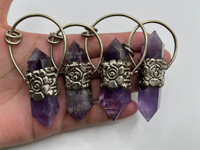 Double Point Amethyst Pendant In Tibetan Silver, Double Terminated Amethyst Pendant, Himalayan Jewelry, Healing Gemstone, Nepal0047 image 7