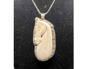 Horse  pendant with tibetan silver/ carved bone pendant (0116). Pendant only
