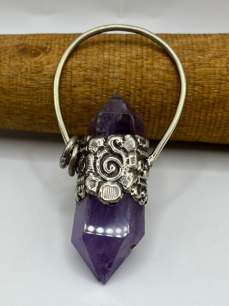 Double Point Amethyst Pendant In Tibetan Silver, Double Terminated Amethyst Pendant, Himalayan Jewelry, Healing Gemstone, Nepal0047 1