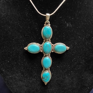 Howlite Turquoise Cross Tibetan Silver Pendant | Tibetan Jewelry | Himalayan Jewelry | Nepal Jewelry(0060)pendant only