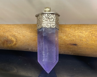 Amethyst fluorite pendant with Tibetan silver (0092-15)pendant only