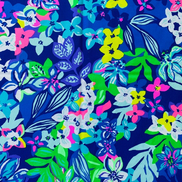 Fabric “BLUE Yellow Flowers ”#139 -Cotton Poplin