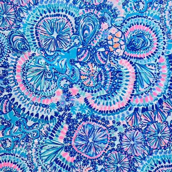 Fabric “Blue Corals ”#0149- LP Cotton poplin