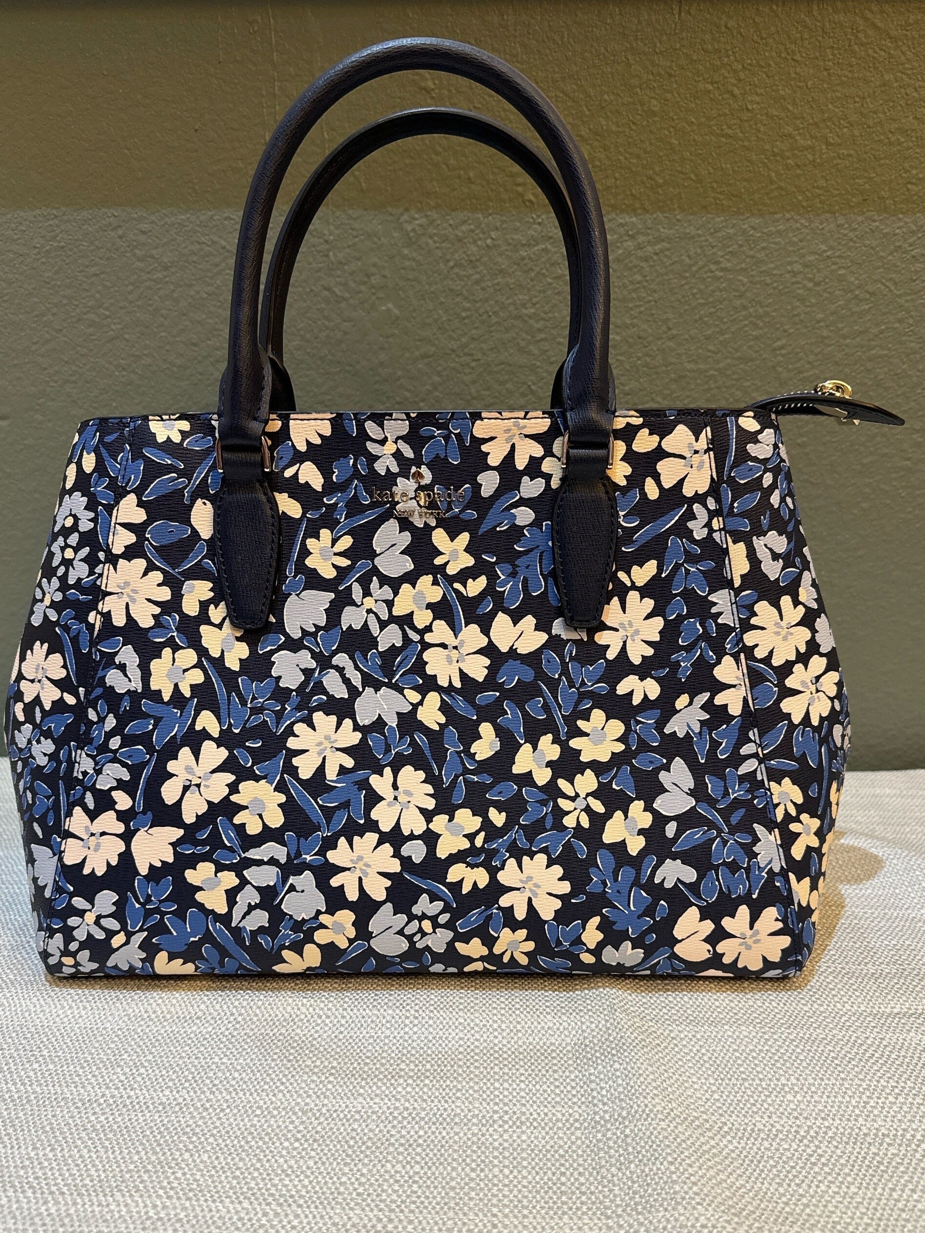 Kate Spade Blue Floral Kristi Leather Satchel Used but Like New