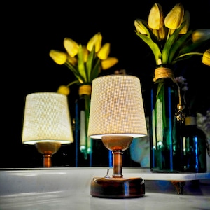 Vintage Inspired Table Lamp, Cordless Led Table Lamp, Battery Powered Retro Lamp, Nostalgic Banker Lamp, Cordless Restaurant Lamp