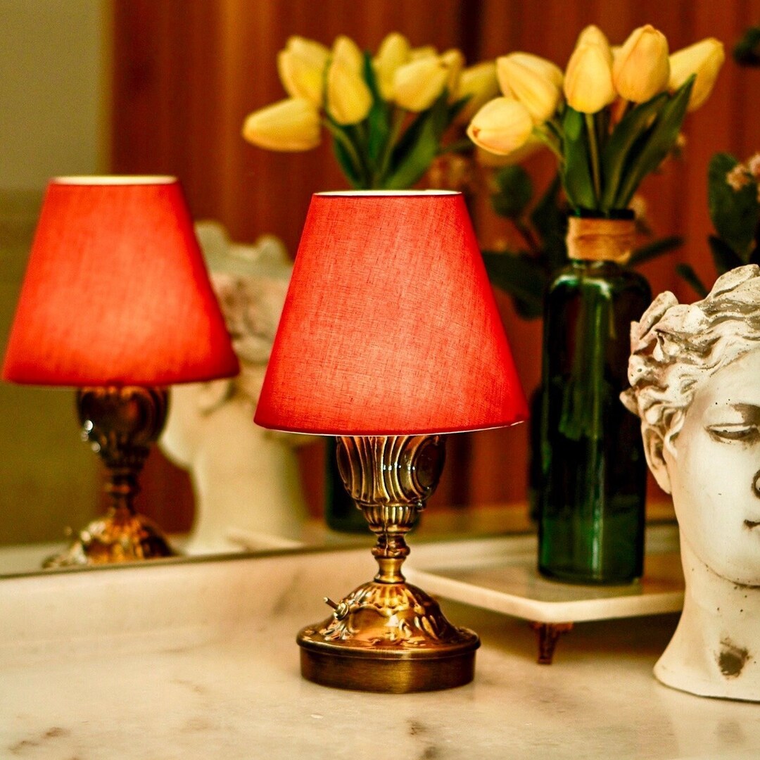 Red Table Lamp, Vintage Inspired Table Lamp, Cordless Led Table Lamp