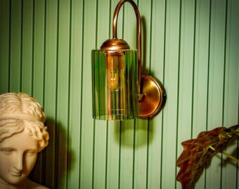 Retro Green Glass Sconce, Wall Lighting Fixture, Mid Century Modern Wall Lamp, Vintage Inspired Wavy Glass Wall Light, Bathroom Vanity Light