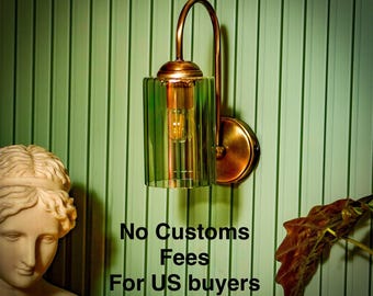 Retro Green Glass Sconce, Wall Lighting Fixture, Mid Century Modern Wall Lamp, Vintage Inspired Wavy Glass Wall Light, Bathroom Vanity Light