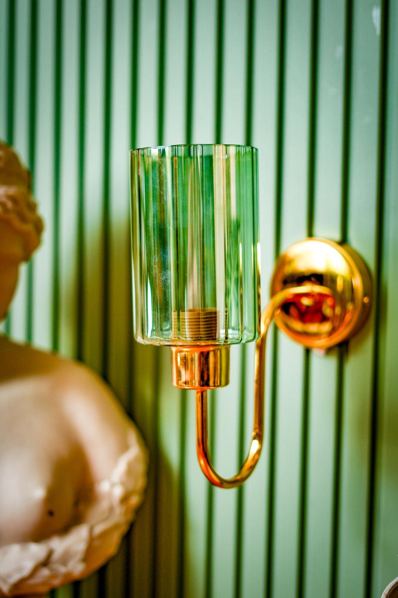 Retro Green Glass Sconce, Wall Lighting Fixture, Mid Century Modern Wall Lamp, Vintage Inspired Wavy Glass Wall Light, Bathroom Vanity Light