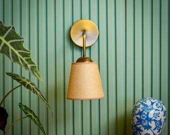 Vintage Inspired Linen Wall Sconce, Mid Century Modern Brass Wall Light, Fabric Shade Bedroom Lamp, Vanity Lighting Fixture, Bedside Lamp
