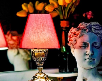 Red Table Lamp, Vintage Inspired Table Lamp, Cordless Led Table Lamp, Battery Powered Retro Lamp, Banker Lamp, Cordless Restaurant Lamp