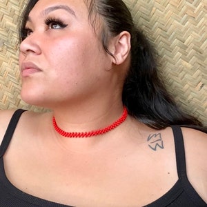 Beaded Choker, Beaded Choker Necklace Red
