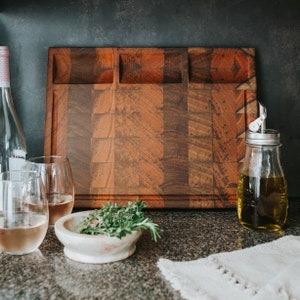 Large Burmese teak end-grain cutting and charcuterie board (16"x12"x1.25")