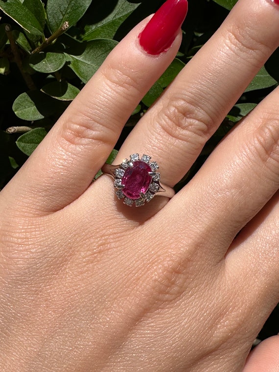Ruby and diamond cluster ring - image 2