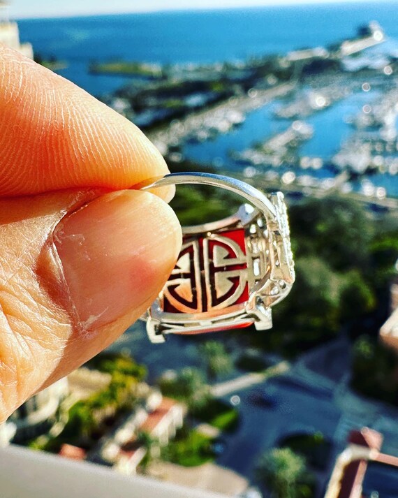 Anillo de coral y diamantes en platino Etsy Mexico