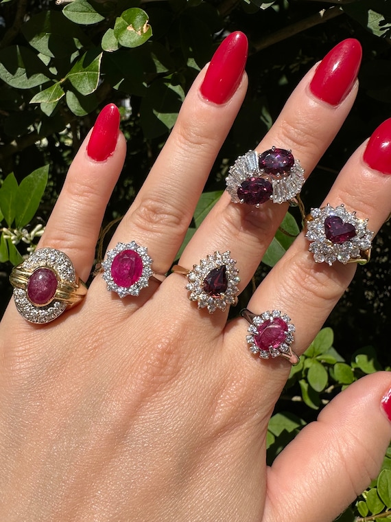 Ruby and diamond cluster ring - image 3