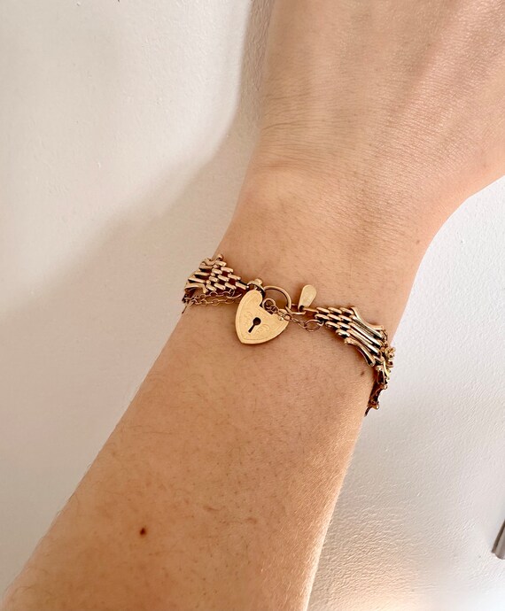 Gold Victorian era heart lock bracelet