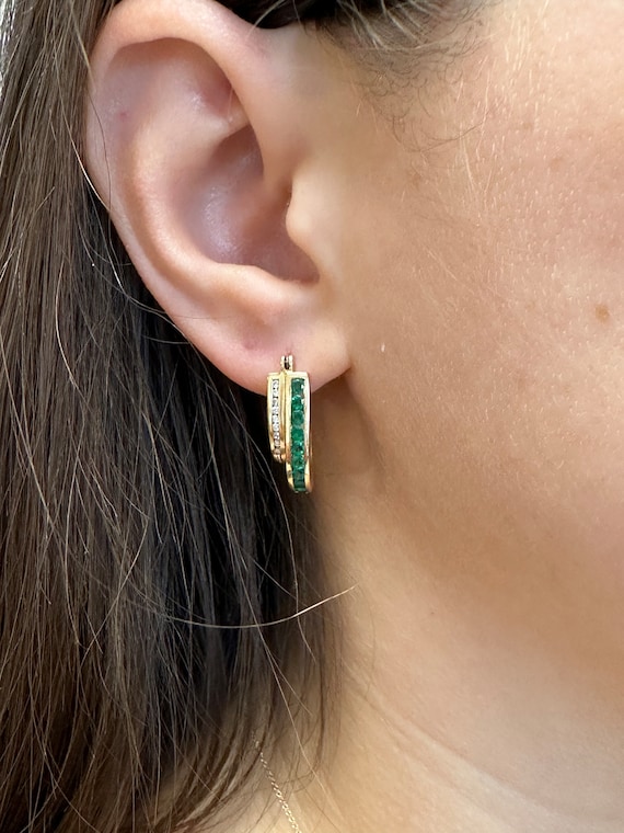 Vintage emerald and diamond earrings - image 4