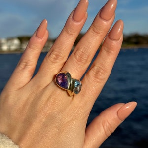 14k gouden ring met amethist en topaas