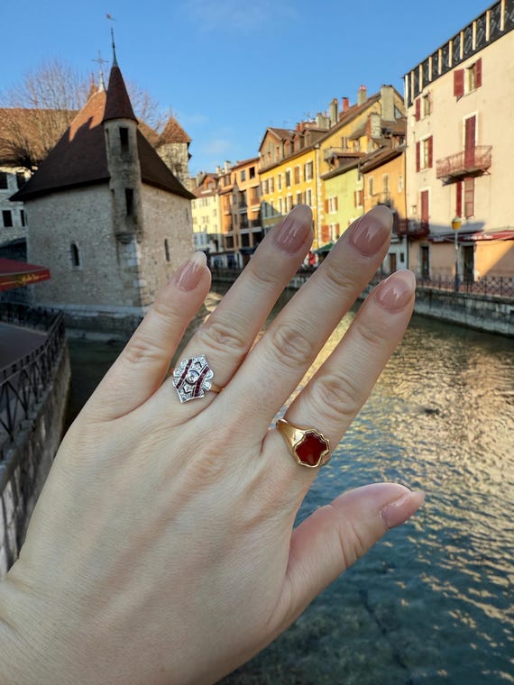 Art Deco diamond ruby ring - image 5