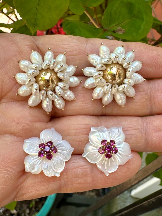 Mother of Pearl Flower Earrings Etsy Canada