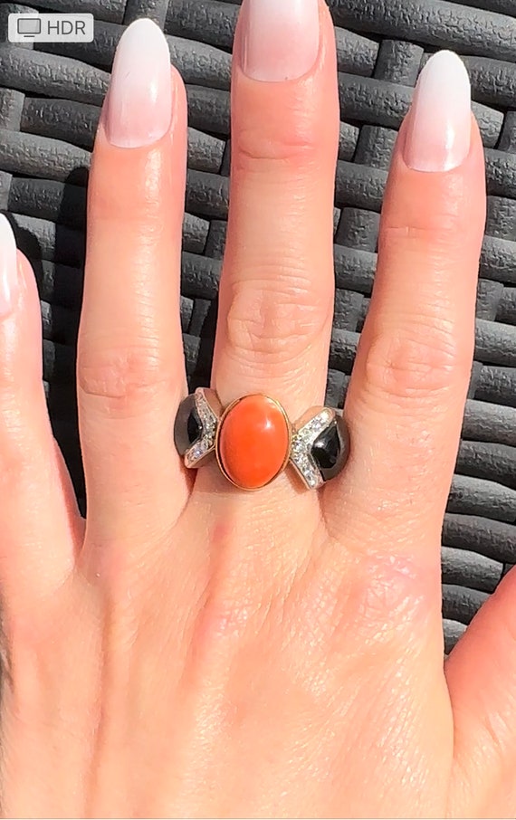 Vintage coral and onyx ring