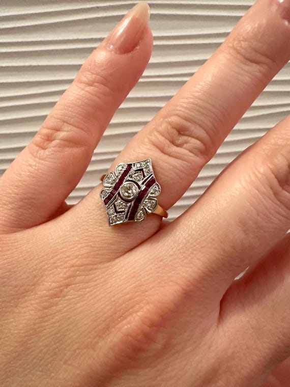 Art Deco diamond ruby ring - image 1