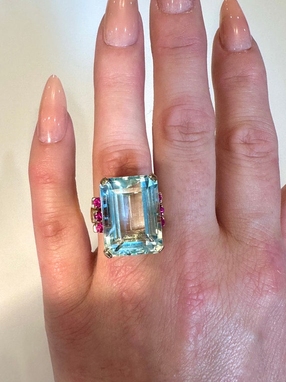 Retro style aquamarine ruby ring