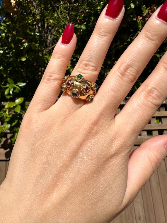 Multi gemstone gold dome ring - image 2