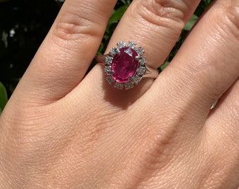 Ruby and diamond cluster ring