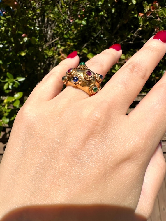 Multi gemstone gold dome ring - image 3