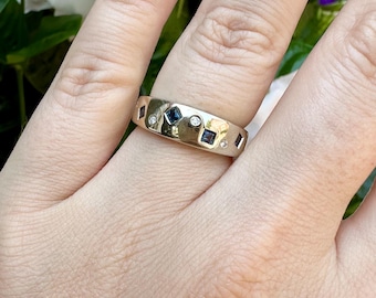 Vintage 14K White Gold Diamond & Sapphire Band Ring
