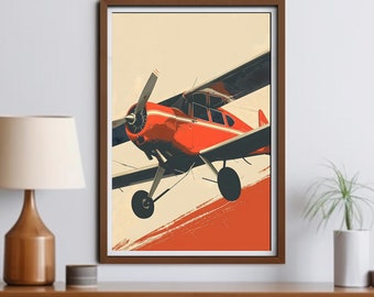 Lámina decorativa de avión retro para pared: decoración de aviación vintage, póster de avión, regalo para pilotos, obra de arte inspirada en viajes, aviación de mediados de siglo.