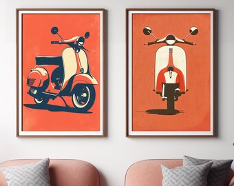 Retro Vespa Wall Art – Vintage Scooter Decor, Classic Vespa Print, Motorcycle Illustration, Italian Scooter Artwork, Unique Home Decor