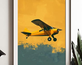 Lámina decorativa de avión retro para pared: decoración de aviación vintage, póster de avión, regalo para pilotos, obra de arte inspirada en viajes, aviación de mediados de siglo.