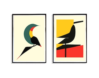 Abstract Bird Wall Art Prints, Set of 2, Contemporary, Minimal, Modern Art, Abstract Art, Abstract Painting, Art Prints, Art Print Downloads