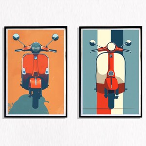 Retro Vespa Wall Art – Vintage Scooter Decor, Classic Vespa Print, Motorcycle Illustration, Italian Scooter Artwork, Unique Home Decor