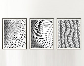 Architecture Wall Art Print Lot de 3, Impressions en téléchargement numérique, Motif d'architecture blanc noir Impression d'art moderne