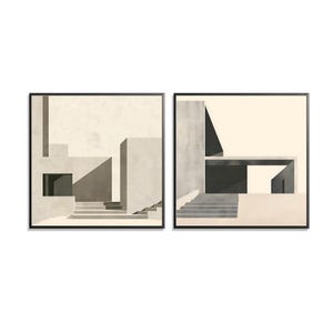 Abstract Architecture Wall Art – Modern Building Print, Set of 2, Geometric Cityscape, Contemporary Home Decor, Minimalist Urban Artwork