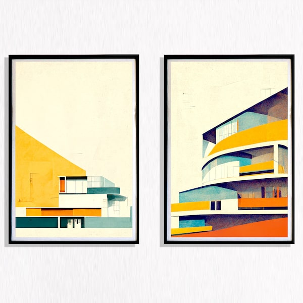 Architecture Contemporary Wall Art, Set of 2, Architecture, Contemporary, Bauhaus Design, Mid Century, Minimal, Art Digital Download