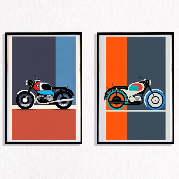 Contemporary Wall Art, Set of 2, Classic Motorcycle, BMW R60, Contemporary, Bauhaus Design, Mid Century, Art Digital Download