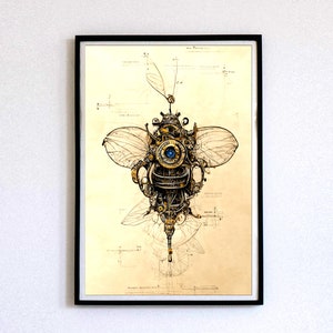 Bee Steampunk Art, Industrial Art, Mechanical Art, Animal Artwork, Art Downloadable Print, Wall Art, Wall Art Print