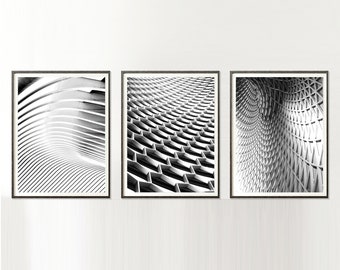 Architecture Wall Art Print Lot de 3, Impressions en téléchargement numérique, Motif d'architecture blanc noir Impression d'art moderne