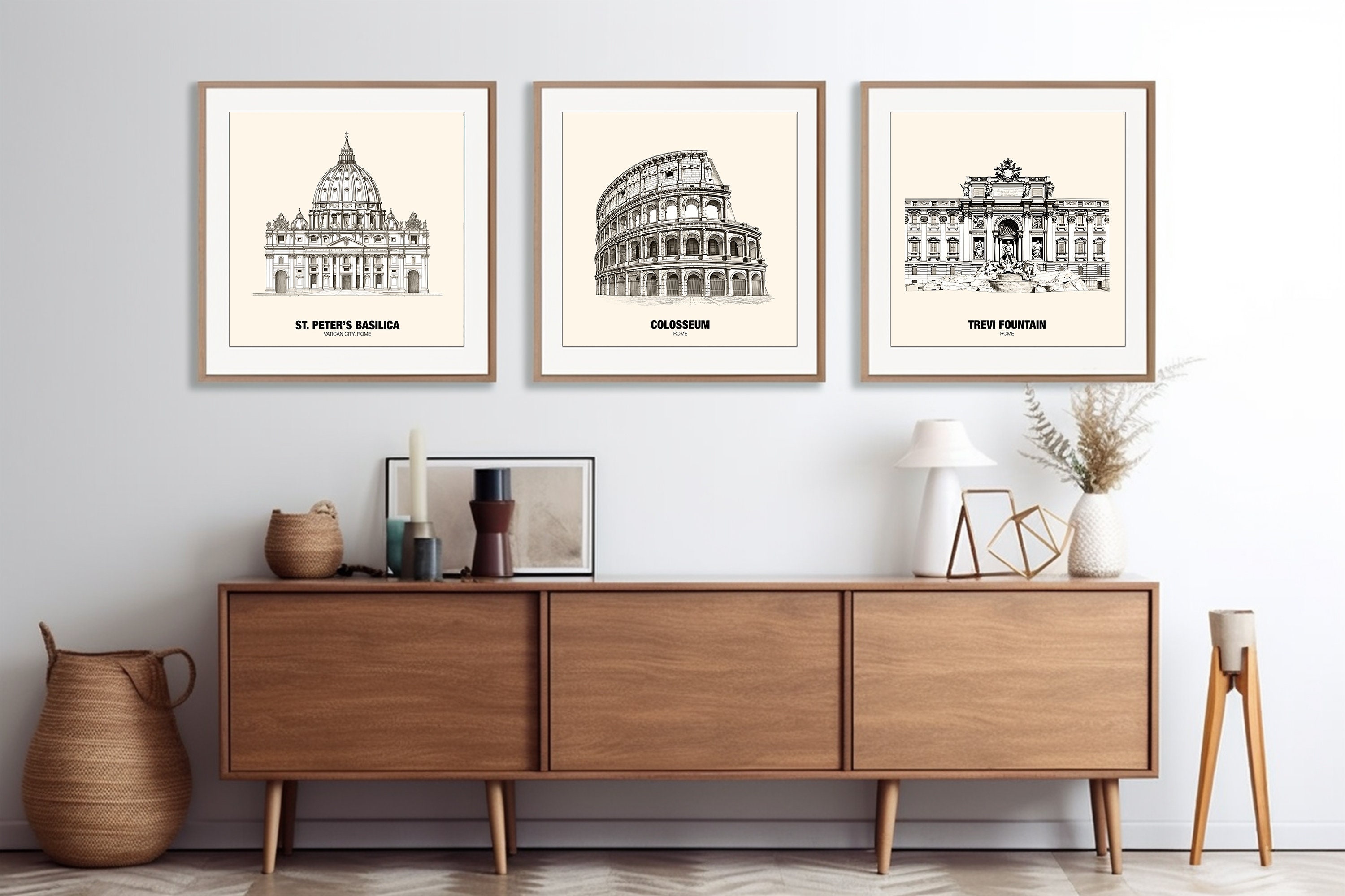 Rome Italy Landmarks Art Prints, Set of 3, City Landmarks, Contemporary ...
